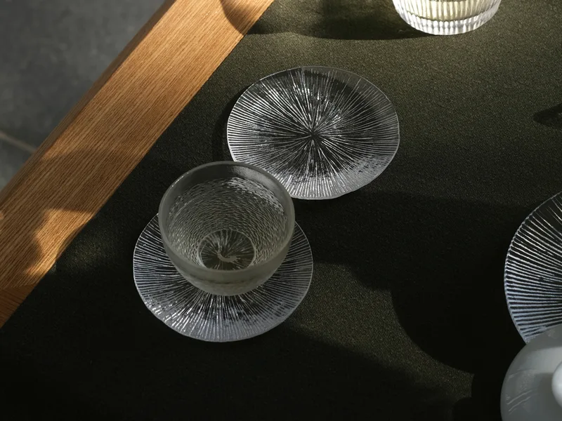 Ice Ripple Clear Rim Five Teacup and Coaster Set — 2