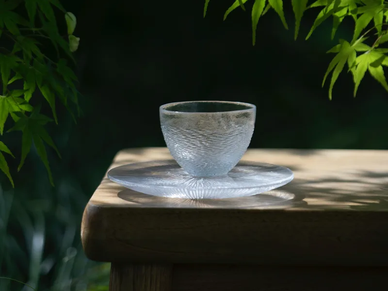 Ice Ripple Clear Rim Single Teacup and Coaster Set — 2